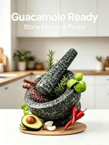 Mortar And Pestle Set, Stone & Wooden Garlic Grinder, Multi‑Purpose Spice Herb Grinder Bowl For Kitchen, Garlic Ginger Pepper Grinding Tool,Manual Grinder Bowl,Easy To Clean,Kitchen Essential,Solid & Stable - Multicolor - View 4