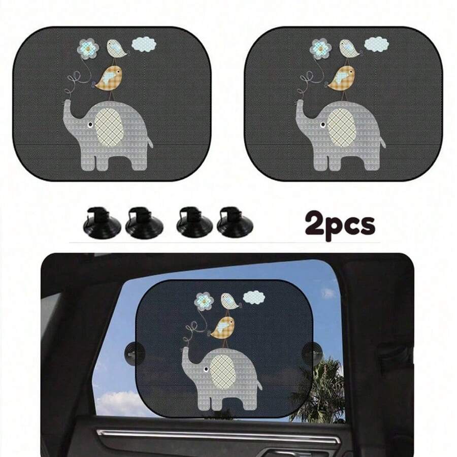 2pcs Car Side Window Sunshade, PVC Static Cling + Suction Cup Cartoon Design Sun Blocker, Heat Insulation