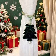 1pc Velvet Bowknot Rhinestone Christmas Tree Curtain Tieback, Tulle Curtain Holder, Suitable For Curtain Fixing, Tree-Shaped Snowflake Decorative Curtain Tieback, Easy Storage, Holiday Atmosphere Decoration, Christmas Gift - Multicolor - View 10