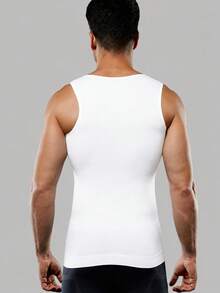 2pcs Men's Seamless Breathable Tummy Control Compression Tank Top, Sleeveless Undershirt Suitable For Multiple Occasions - White - View 3