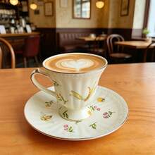 180ml Gold Rim Afternoon Tea Ceramic Cup And Saucer Set, Coffee Cup And Saucer With Insect And Floral Pattern - Insect Pattern - View 5