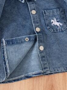 2pcs Baby Girl Cool & Sweet Animal Embroidered Long Sleeve Denim Jacket & Denim Pants Set, Spring/Autumn - Blue - View 5
