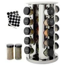 20pcs Rotating Countertop Spice Rack (With Labels And Marker), Multi-Tier Stainless Steel Rotating Spice Rack, Polished Stainless Steel With Black Caps, Kitchen Storage Rack. - View 1