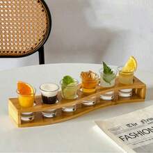 1pc Wine Glass Holder, Natural Bamboo Base, Double-Layer Wavy Design, 6 Circular Holes On Each Layer, Fits Standard Thick Glass Shot Glasses (One-Shot/Liquor Glasses), Suitable For Home Gatherings, House Parties, Birthday Parties, Wine Glass Display Tray, Convenient For Serving Drinks - Multicolor - View 15