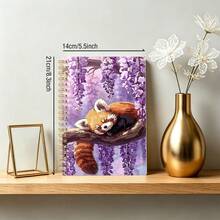 DANPERJI 1pc A5 Cute Animal Spiral Notebook, Dreamy Purple Wisteria Flower & Sleepy Red Panda Illustration, Lovely Artwork Cover, Daily Writing Diary For Students, Study Notes & Sentence Log - Purple - View 3