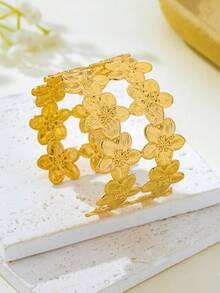 1pc/Set Cross-Border Flower Open Gold Bracelet - Yellow Gold - View 2