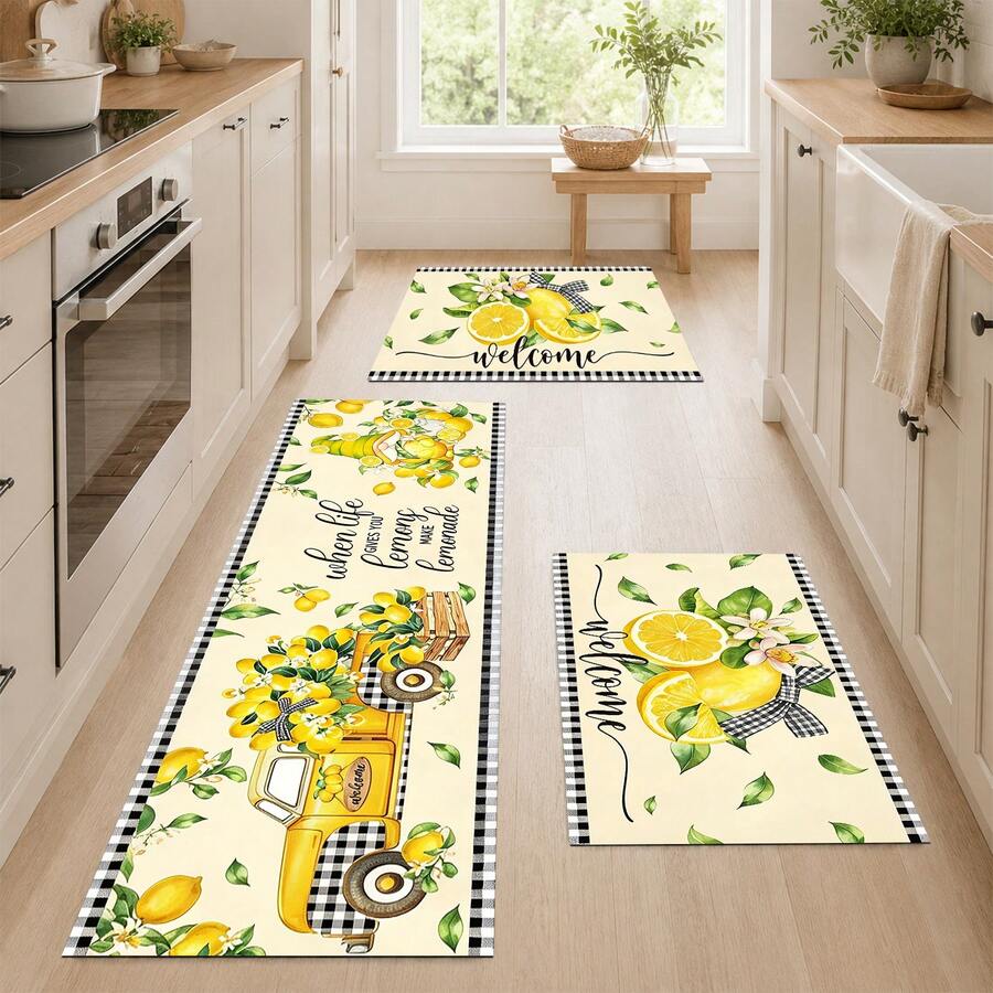1/2pcs Lemon Pattern, Vintage Diatomaceous Earth Mat, Super Absorbent, Non-Slip, Perfect For Bathroom, Kitchen And Dining Room, Quick Dry, Machine Washable, Perfect Gift For Home Decor And Bathroom Mat - Multicolor - View 1