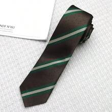 1件男士紅色條紋聚酯纖維領帶，學院風學生制服，新郎襯衫配件，裝飾性手結設計 - 咖啡條紋 - 查看 3