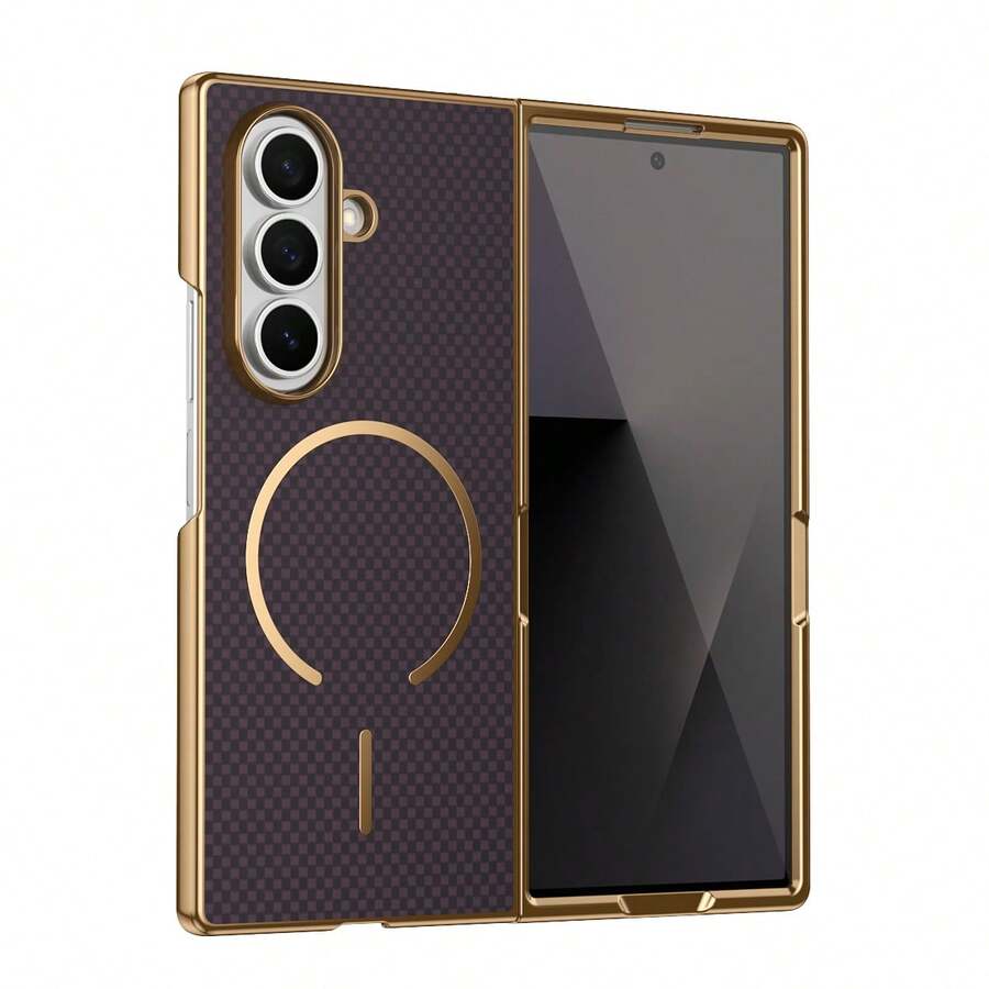 VIETAO 無線充電磁吸電鍍手機殼,適用於 Galaxy Z Fold 8 Ultra 7 6 5 4,碳纖維紋理電鍍手機殼 - 紫色 - 查看 1