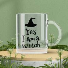 1pc Yes I Am A Witch Glass Mug - Clear Transparent Halloween Witch Hat Coffee Cup, Spooky Novelty Gift - Multicolor - View 3