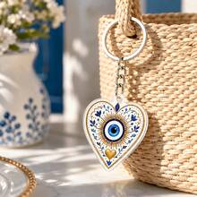 2D Flat, 10pcs Evil Eye Acrylic Keychains, Turkish Amulet, Blue Eye & Hamsa Hand Design Pendant, For Backpack/Bag Key Hook, Lucky Charm Gift, Ideal Gift For Bohemian Style Enthusiasts, Suitable For Home - View 4