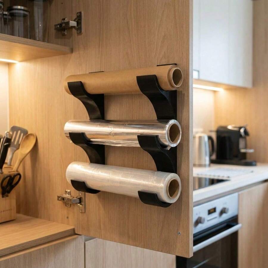4/2pcs Wall-Mounted 3-Roll Kitchen Storage Rack, Fits Kitchen Paper Towels, Plastic Wrap, Aluminum Foil, Suitable For 50mm Diameter Rolls, No-Drill Space-Saving Mark-Free Hanging Rack, Suitable For Cabinet Doors, Tiles, Kitchen Organization, Practical Home Kitchen Gift, Home Decor, Bathroom Decor, Autumn Home Decor, Christmas Home Decor, Halloween Decor, Suitable For Wedding Events, National Day Gifts, National Day School Gifts, Saudi National Day Gifts, Suitable For Saudi Arabia National Day Events, Halloween, Christmas - Multicolor - View 1