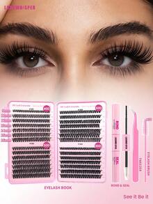 Dense 30D-100D Single Cluster False Eyelash Set, Includes Eyelash Tweezers And Eyelash Brush, D Curl Soft Lashes, Create Dramatic Eye Makeup - Multicolor - View 3