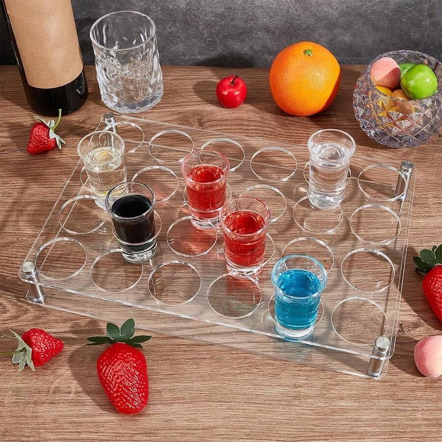 24-Slot Wine Glass Tray Rack, Bathroom Acrylic Wine Glass Holder, Bar Wine Glass Service Tray, Cup Storage Organizer, Wine Glass Display Rack, Perforated Design For Parties, Bars, Clubs & Games - White - View 1
