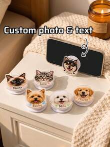 1pc Custom Pet Photo Phone Grip, Personalized Dog Or Cat Cute Handheld Accessory For Dog & Cat Lovers, Magnetic Phone Holder,Pet Lover Gift,Pet Owner Keepsake - Multicolor - View 2