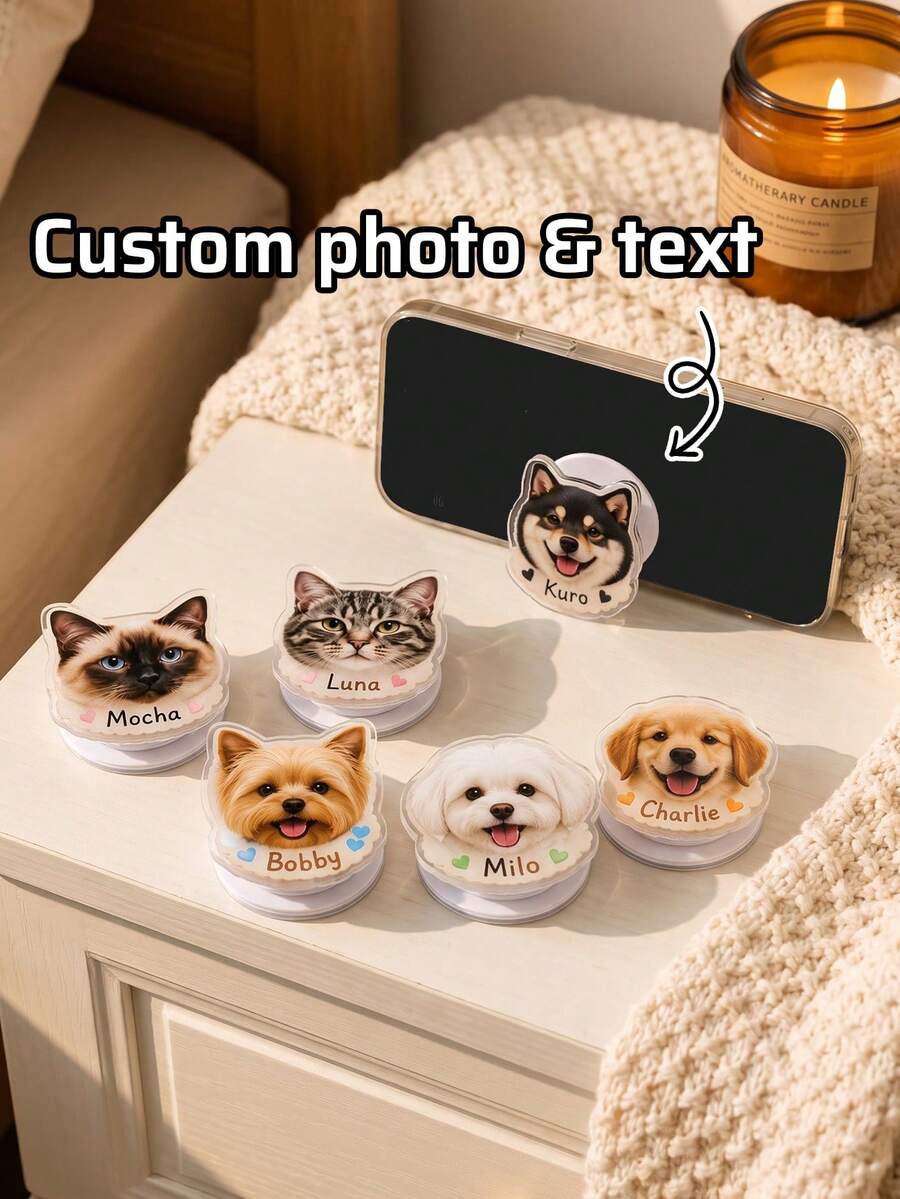 1pc Custom Pet Photo Phone Grip, Personalized Dog Or Cat Cute Handheld Accessory For Dog & Cat Lovers, Magnetic Phone Holder,Pet Lover Gift,Pet Owner Keepsake - Multicolor - View 1