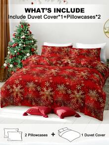 2/3 pièces Ensemble de housse de couette Noël Renne & Flocon de neige, literie douce et respirante anti-boulochage toutes saisons, sans couette incluse, résistant aux plis, lavable en machine, convient pour lit simple, double, queen, king, plusieurs couleurs, décoration de chambre de Noël, cadeau de fête - Multicolore - Voir 2