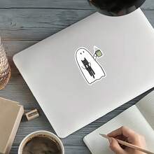 Funny Black And White Cat Sticker, Minimalist Pet Lover Design For Laptops, Notebooks, Water Bottles, Desks, Mirrors, Journals, Lockers, Perfect Gift For Cat Lovers, Pet Owners, Animal Enthusiasts, And Cozy Decor Fans - Multicolor - View 4