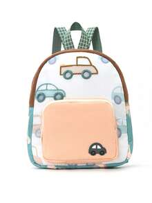 1pc Cute Car Embroidery Backpack, Lightweight Children School Bag, Cartoon Design, Perfect For Daily Outings, Kindergarten, Preschool And Family Trips - Multicolor - View 5