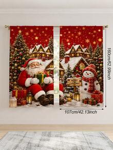 2 Peças Cortinas com Tema de Natal, Elementos Fofos de Papai Noel e Boneco de Neve, Segurando Presentes, Adequado para Decoração de Casa de Feriado de Natal, Decoração de Casa, Decoração de Atmosfera de Sala de Estar e Quarto, Decoração de Feriado de Natal 2027. Cortinas Semitransparentes com Passante para Vara. - Multicolorido A - Visão 16