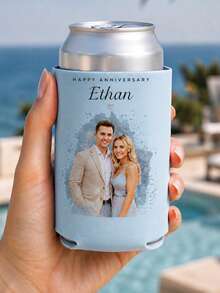 1pc Customized Cup Covers, Watercolor Couple Photo Cup Covers, Personalized Anniversary Cup Covers, Couple Customized Cup Covers, Wedding Commemorative Gifts, Customized Photo Drinking Cup Covers, Anniversary Party Small Gifts. - Multicolor - View 7