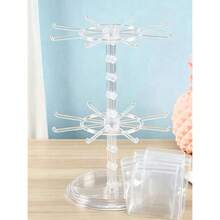 2-Tier Rotating Jewelry Display Stand, Transparent Plastic Rotating Storage Rack, Suitable For Keychains, Necklaces, Bracelets, Earrings, Brooches And Pendants; Multi-Functional Desktop Storage Rack, Suitable For Home, Store And Travel Use - Clear - View 8
