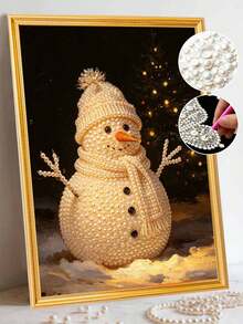 Framed DIY Pearl Painting Set, Handmade Self-Adhesive Pearls, Christmas Snowman Creative Pattern, Handmade Holiday Gifts, Home Wall Decoration Painting, Pearl Painting With Frame - No Frame - View 2