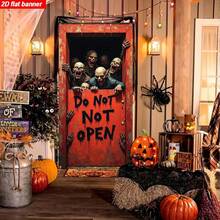 2D Flat Door Banner, 1pc, Halloween Theme, Upcoming Scary Zombie, Door With "Do Not Open" Sign, Spooky Haunted House Entrance Decoration - A - View 15