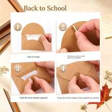 20 Sets Transparent Kraft Paper Window Envelopes With Cards, Back To School Gift, Mini Kraft Paper Envelopes, White Cardstock, Heart-Shaped Seal, Heart Pattern - Love - View 6