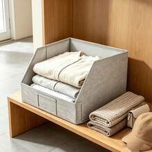 Open Storage Box Large Capacity Foldable Wardrobe Home Clothing & Miscellaneous Items Sorting Desktop Organizer Box, Foldable Trapezoid Fabric Storage Box, Linen Slanted Opening Desktop File Basket, Wardrobe Clothes Books & Miscellaneous Items Organizer Box - Multicolor - View 8