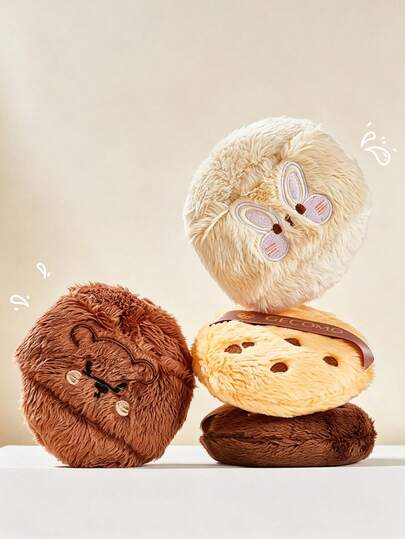 1 pieza Borla de maquillaje redonda de peluche, con patrón bordado de galleta, efectiva para aplicar polvo fijador, esponja de maquillaje multifuncional, cosmético para mujeres, regalo para mujeres, adecuada para tocador, belleza diaria y ocasiones de regalos festivos