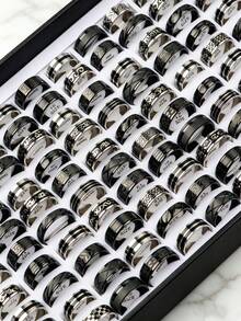 Set Cincin Pria 10/15/20pcs, Cincin Stainless Steel Ukiran Vintage, Perhiasan Hip Hop Punk Ukuran Campuran, Cocok untuk Pemakaian Sehari-hari dan Pesta - Cincin baja tahan karat dengan berbagai gaya. - View 1