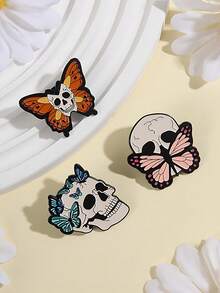 1pc Vintage Dark Skull Butterfly Metal Alloy Halloween Brooch, Women's Daily Backpack Accessory - Multicolor - View 3