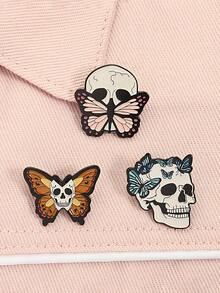 1pc Vintage Dark Skull Butterfly Metal Alloy Halloween Brooch, Women's Daily Backpack Accessory - Multicolor - View 9