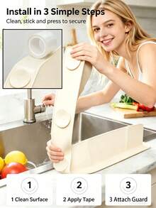 Instant Splash Blocker: Upgraded Silicone Sink Splash Guard With Strong Suction Cups, Easy Tool-Free Installation On Most Countertops, Please Read Instructions Carefully To Ensure Secure Fit - View 1
