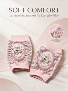 2pcs/Set One Size Baby Toddler Cartoon Elbow & Knee Pads 2-In-1 Protective Covers, Creative Cute Rabbit Print Series, Multi-Color Options, Dual-Use Knee Pads For Crawling, Playing, Walking Practice, Suitable For All Seasons - Pink - View 9
