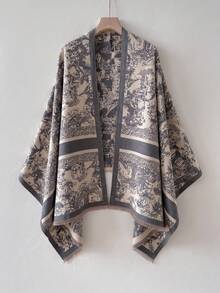 1pc Elegant Floral Pattern Jacquard Faux Cashmere Warm Scarf For Women, Autumn/Winter Cold Protection Neck Warmer, Fashionable Versatile Air Conditioning Shawl Blanket, Suitable For Daily Wear And Decoration - Gray Beige - View 4