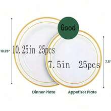 50/25/10Pcs 10.25" & 7.5" White Gold Double Rim Round Plates, Dinner Plates & Food Serving Trays, Unbreakable Lightweight Tableware Set For Catering Events Parties, Adults Kids Family, Gold Trim Dinnerware For Labor Day Autumn Celebrations - White - View 19