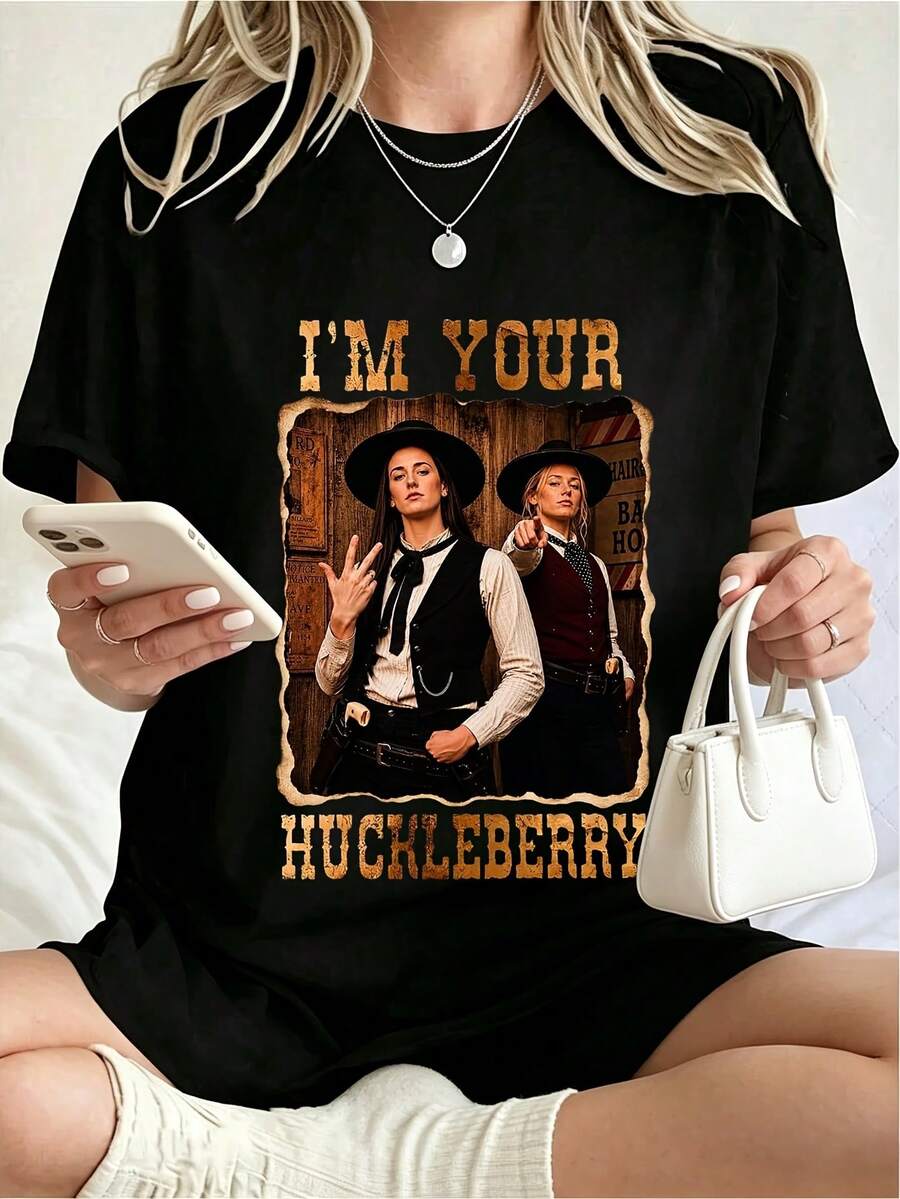 I'm Your Huckleberry Graphic Print Short Sleeve Tee Fashion Design Casual Outdoor Leisure Perfect Choice Party Ideal Gift - Negro - Ver 1