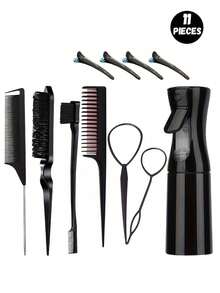 11-Piece Home Hair Styling Tool Set, Spray Bottle, Tail Comb, Hair Styling Comb, Sectioning Clips, Hair Pins, Complete Hair Braiding And Styling Comb Set For Home Use - Braiding Tool Set - View 10