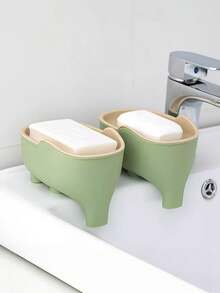 New Double-Layer Creative Cute Elephant Shaped Soap Dish, Bathroom Home Decor, Drainage Rack, Suitable For Kitchen - A - View 2