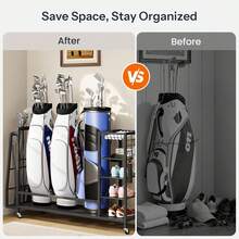 Heavy Duty Golf Bag Storage Organizer Stand For Garage, Rolling Sports Equipment Display Rack With Club Holder Shelves, Mobile Freestanding Metal Storage Holder, Black, 1 Piece - 55.7"L X 11.8"W X 33.5"H - View 4