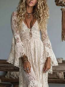 Women Long Dresses - Apricot - View 3