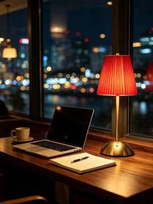 Pleated Fabric Lampshade LED Desk Lamp, Rechargeable Touch Wireless Table Lamp, Modern Metal Bedside Night Light, Home Bedroom Dining Room Decorative Atmosphere Light - One Size Fits All - View 7