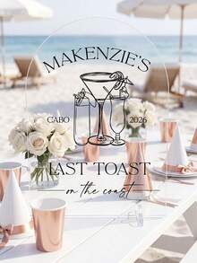 客製化拱形壓克力UV印刷桌牌，Last Toast On The Coast 主題，海灘單身派對新娘婚前派對桌飾，可客製姓名、地點、年份，海濱婚禮派對紀念禮物 - 多色1 - 查看 8