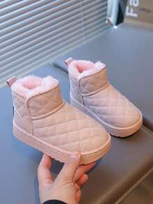 1 Pair Kids Quilted Thermal Lined Snow Boots With Thick Lamb Wool Lining, Non-Slip, Warm Ankle Boots For Boys And Girls In Winter - Pink - View 4