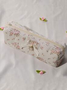 日系小眾設計 INS 風格蕾絲花卉筆袋女款，大容量旅行便攜手提包，3D 化妝收納包 - 彩色 - 查看 8