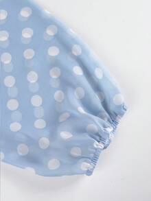 Women's Plus Size Casual Polka Dot Ruffle Blouse, Romantic Elegant Vacation Top - Baby Blue - View 4