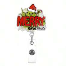 The Grinch The Green Acrylic Christmas Badge Reel Retractable ID Holder Badge Clip; Suitable For Nurses And Office Professionals; Christmas Gift; Party Favor - Cookie Monster - View 14