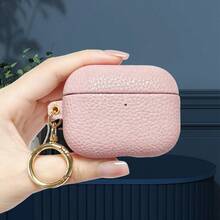 Premium Litchi Texture Faux Leather Earphone Case, For AirPods5 Full Coverage Protective Earphone Cover, With Gold Metal Keychain, Luxury Hard Shell, Suitable For AirPodsPro3 All Series - Multicolor - View 17